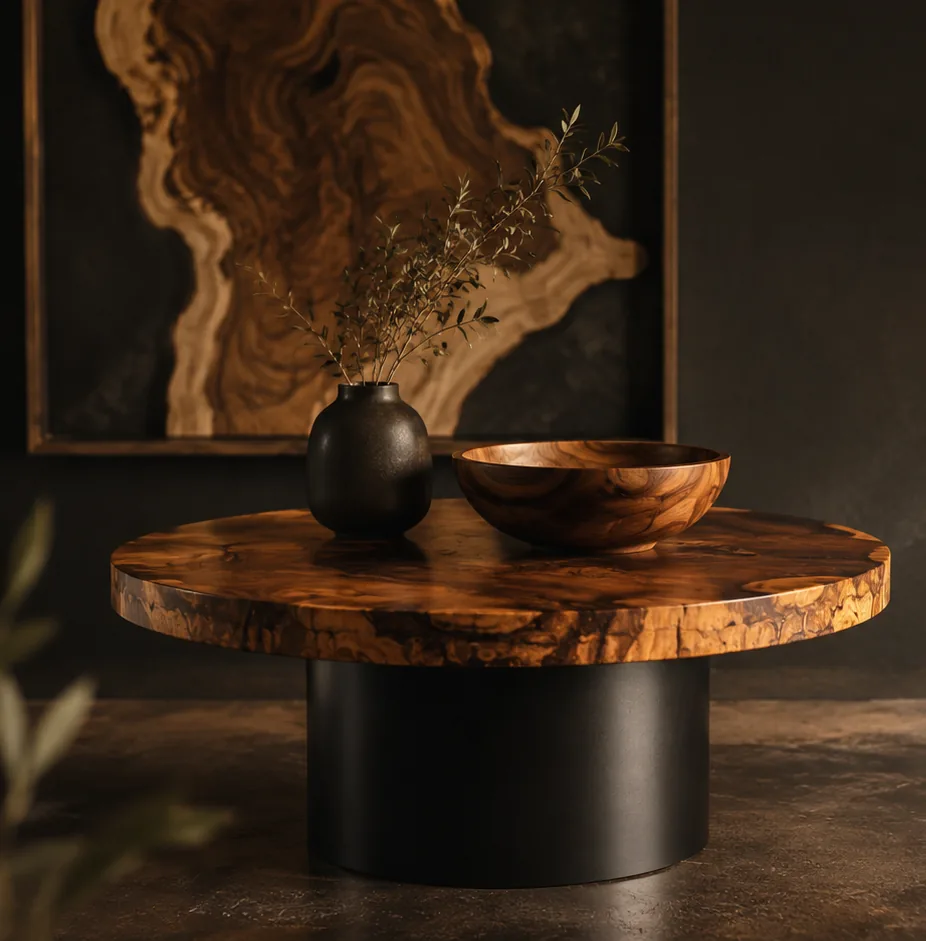 Warm minimalist wood and stone vignette